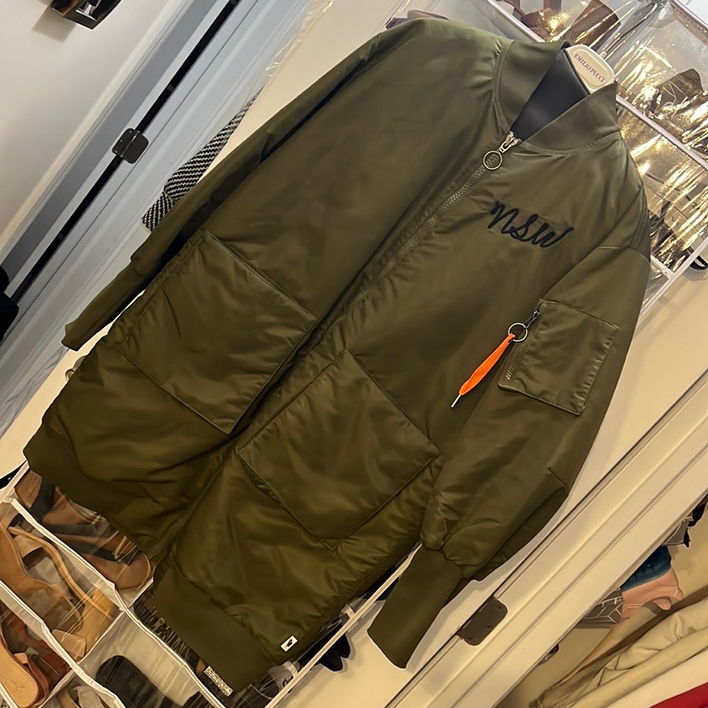 Nike Olive Green Bomber Jacket with Orange Pull